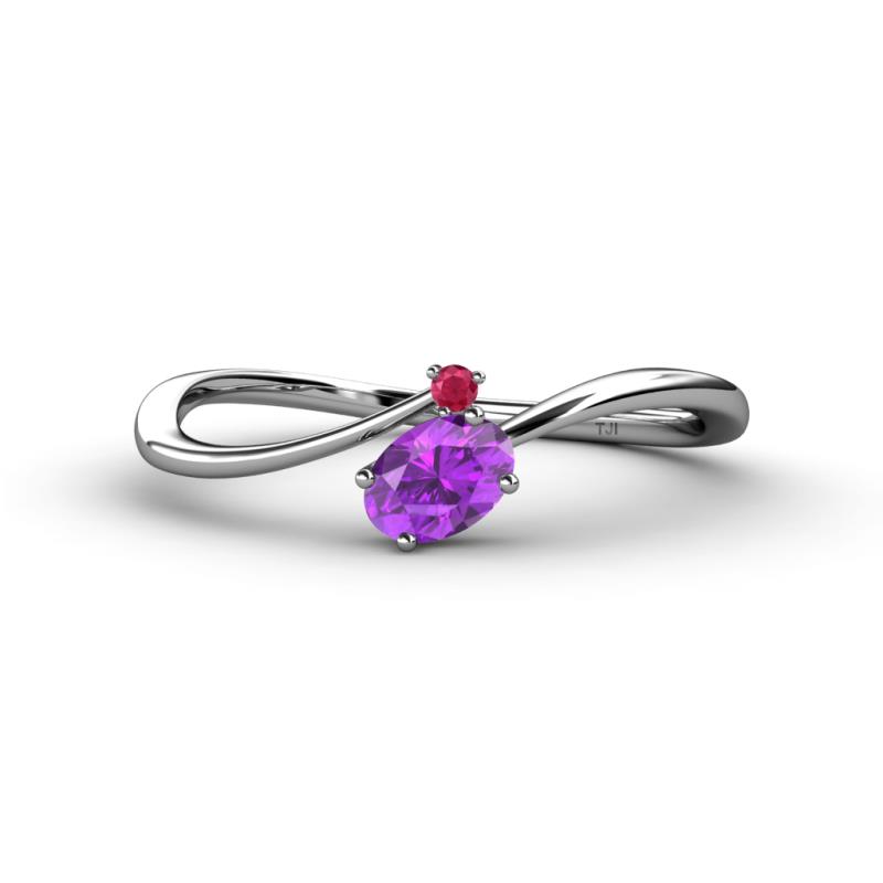 Lucie Bold Oval Cut Amethyst and Round Ruby 2 Stone Promise Ring 