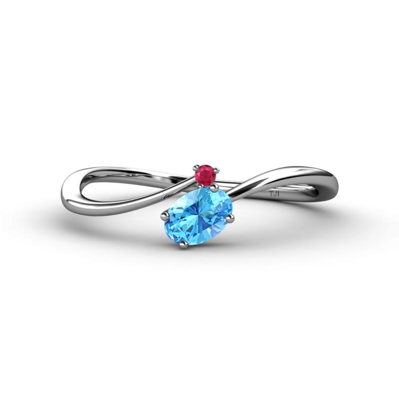 Lucie Bold Oval Cut Blue Topaz and Round Ruby 2 Stone Promise Ring 