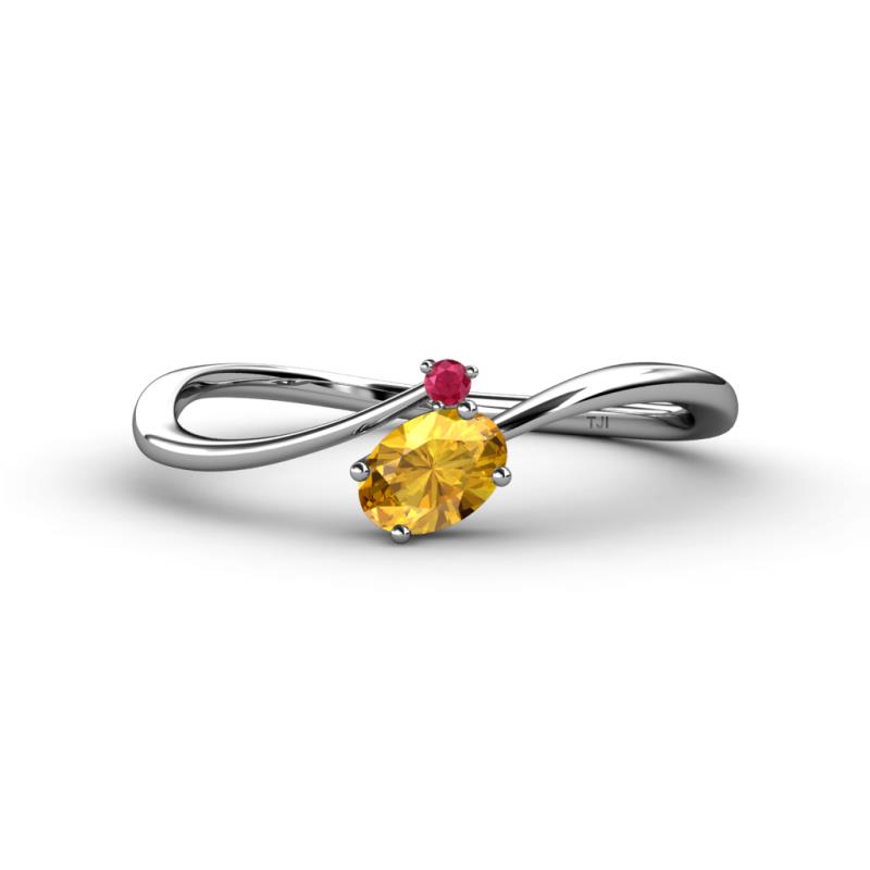 Lucie Bold Oval Cut Citrine and Round Ruby 2 Stone Promise Ring 