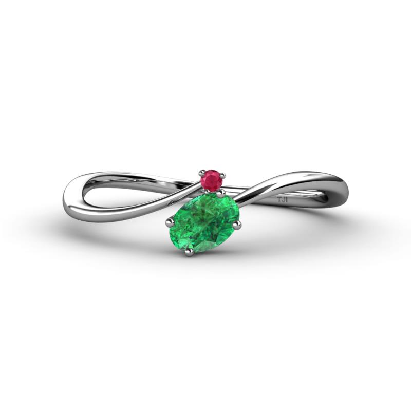 Lucie Bold Oval Cut Emerald and Round Ruby 2 Stone Promise Ring 