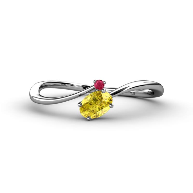 Lucie Bold Oval Cut Yellow Sapphire and Round Ruby 2 Stone Promise Ring 
