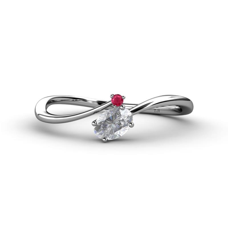Lucie Bold Oval Cut White Sapphire and Round Ruby 2 Stone Promise Ring 