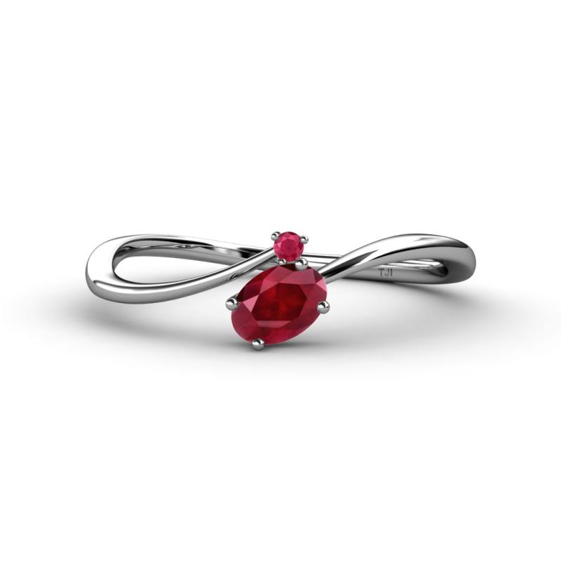 Lucie Bold Oval Cut and Round Ruby 2 Stone Promise Ring 