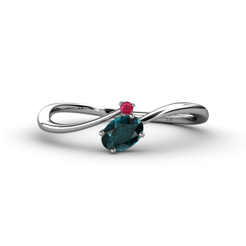 Lucie Bold Oval Cut London Blue Topaz and Round Ruby 2 Stone Promise Ring 