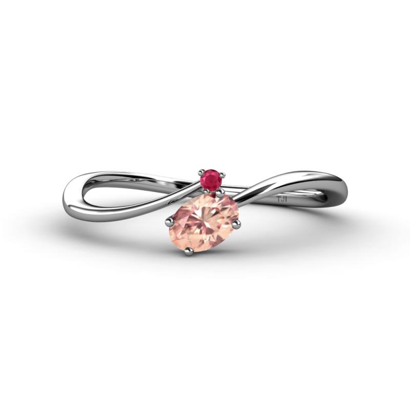 Lucie Bold Oval Cut Morganite and Round Ruby 2 Stone Promise Ring 
