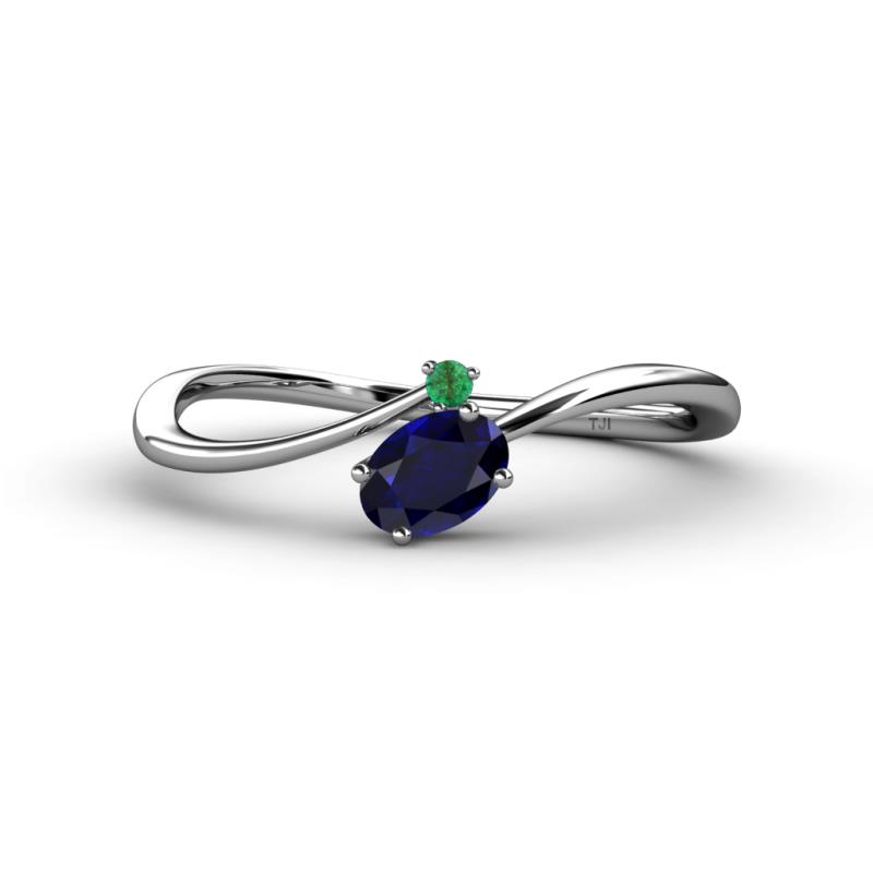 Lucie Bold Oval Cut Blue Sapphire and Round Emerald 2 Stone Promise Ring 