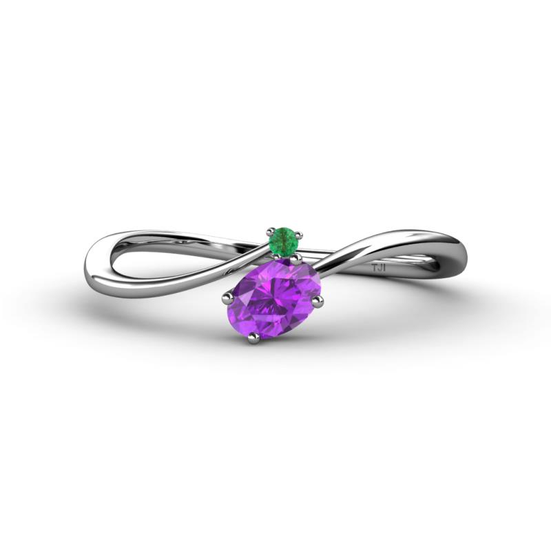 Lucie Bold Oval Cut Amethyst and Round Emerald 2 Stone Promise Ring 