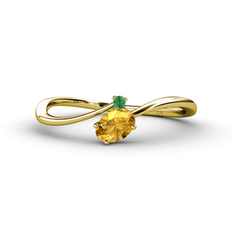 Lucie Bold Oval Cut Citrine and Round Emerald 2 Stone Promise Ring 