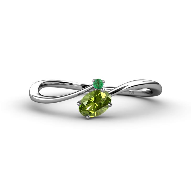 Lucie Bold Oval Cut Peridot and Round Emerald 2 Stone Promise Ring 