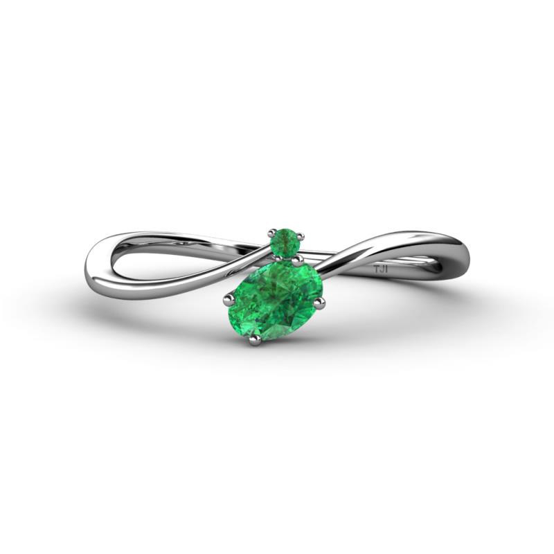 Lucie Bold Oval Cut and Round Emerald 2 Stone Promise Ring 