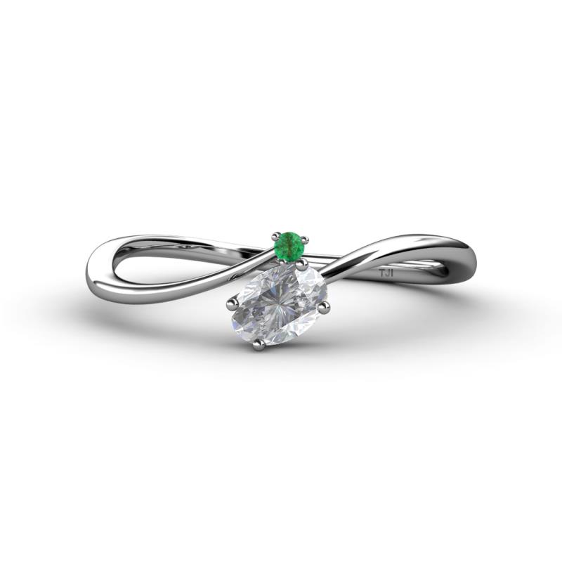 Lucie Bold Oval Cut White Sapphire and Round Emerald 2 Stone Promise Ring 