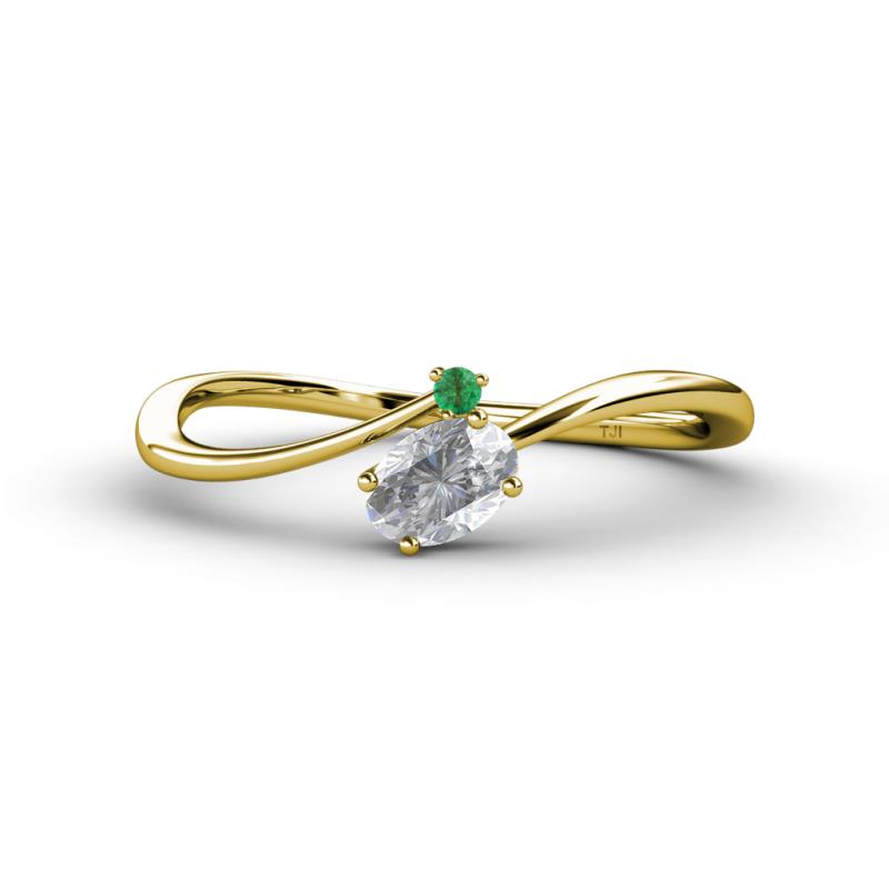 Lucie Bold Oval Cut White Sapphire and Round Emerald 2 Stone Promise Ring 