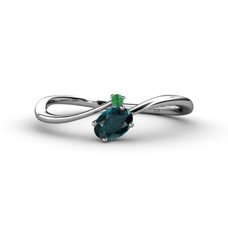 Lucie Bold Oval Cut London Blue Topaz and Round Emerald 2 Stone Promise Ring 