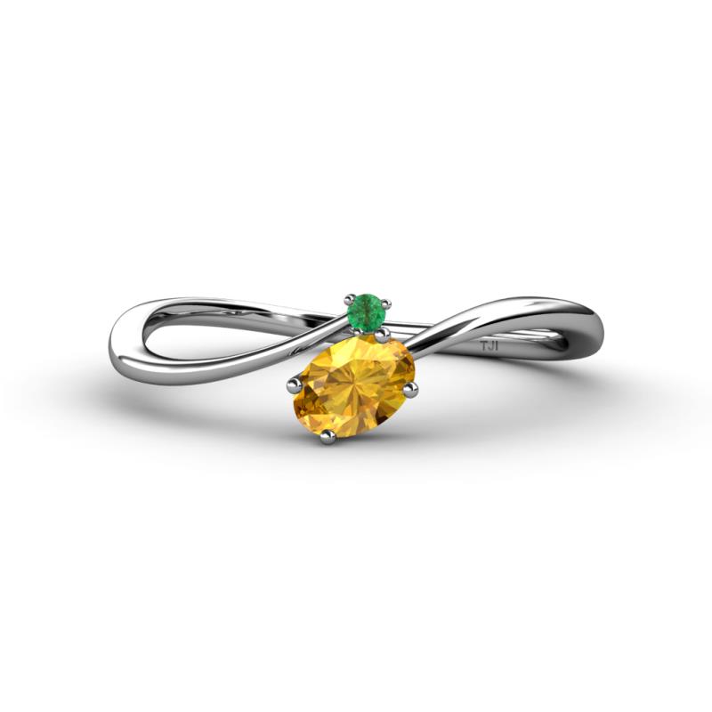 Lucie Bold Oval Cut Citrine and Round Emerald 2 Stone Promise Ring 