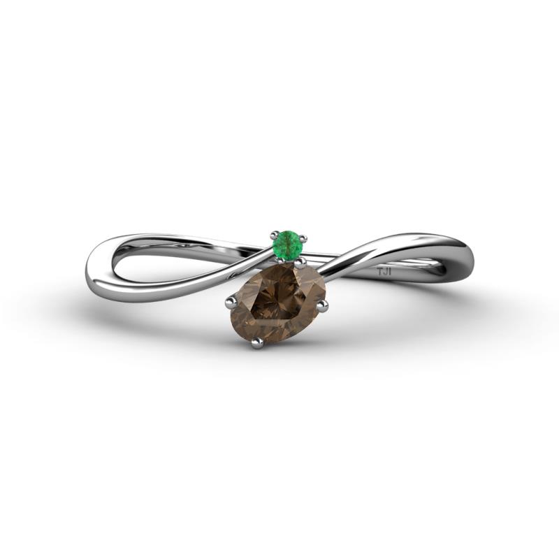 Lucie Bold Oval Cut Smoky Quartz and Round Emerald 2 Stone Promise Ring 