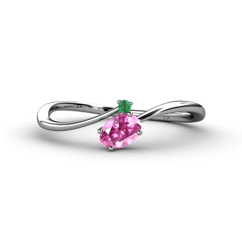 Lucie Bold Oval Cut Pink Sapphire and Round Emerald 2 Stone Promise Ring 