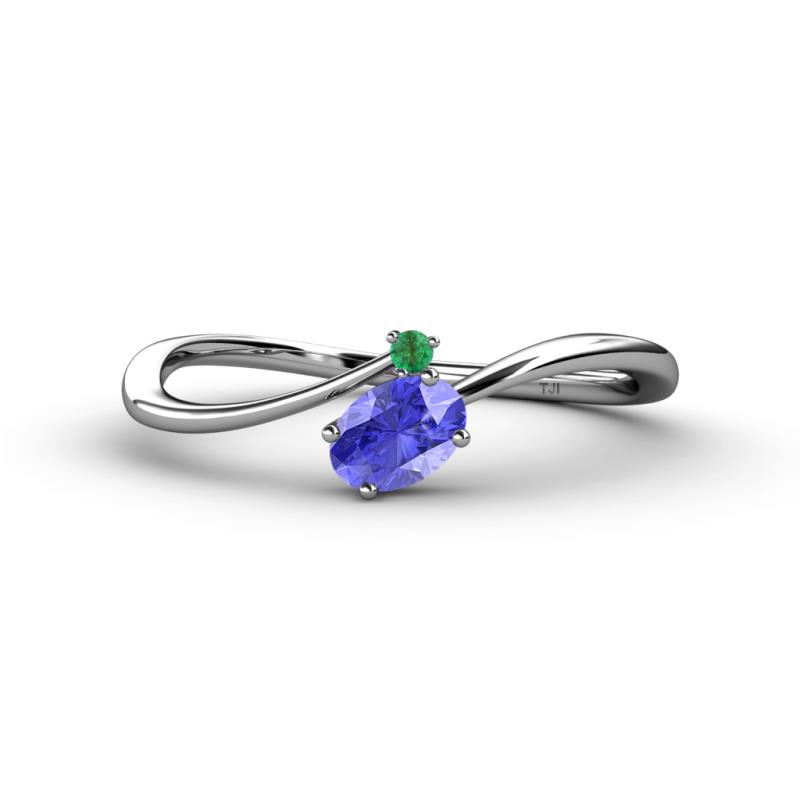 Lucie Bold Oval Cut Tanzanite and Round Emerald 2 Stone Promise Ring 