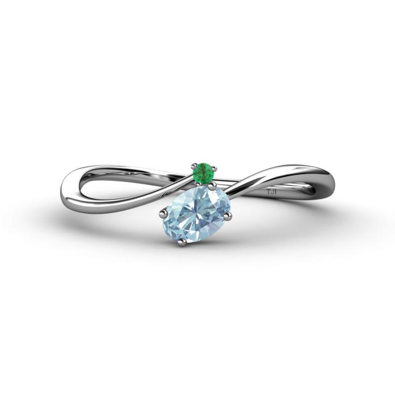 Lucie Bold Oval Cut Aquamarine and Round Emerald 2 Stone Promise Ring 