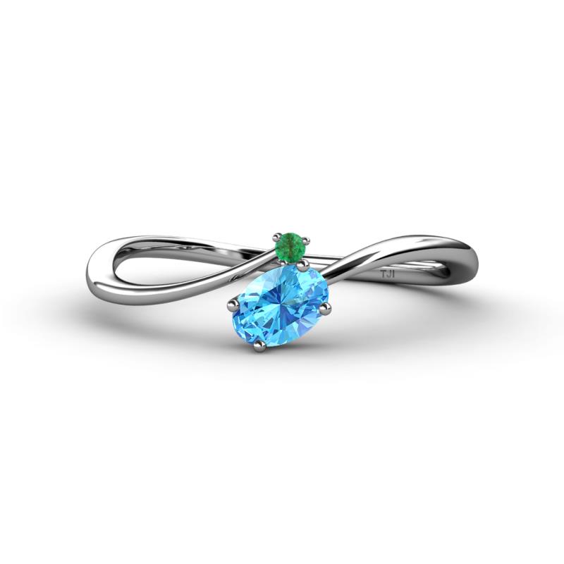 Lucie Bold Oval Cut Blue Topaz and Round Emerald 2 Stone Promise Ring 