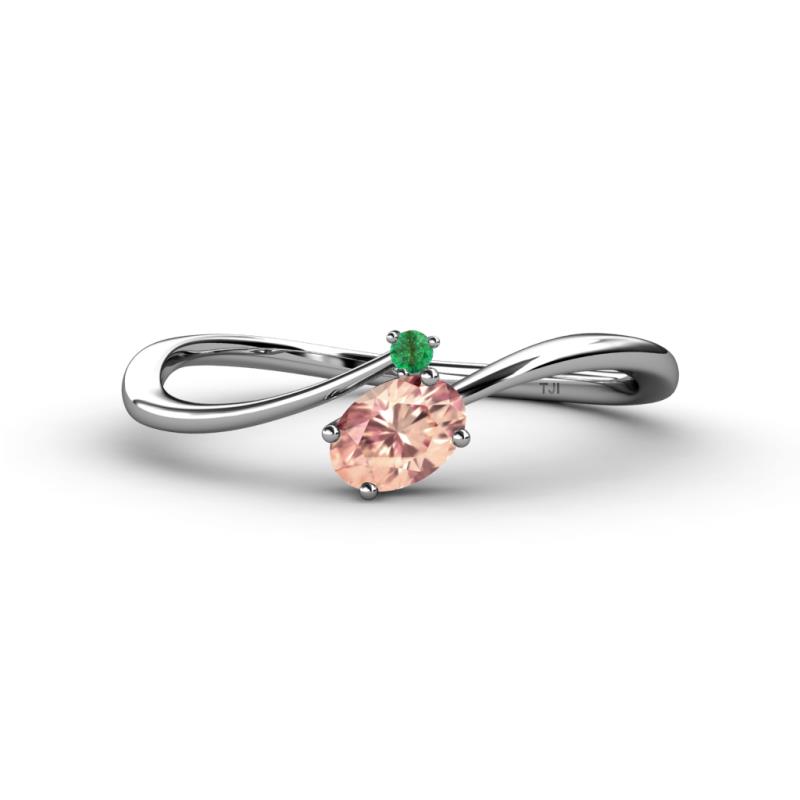 Lucie Bold Oval Cut Morganite and Round Emerald 2 Stone Promise Ring 