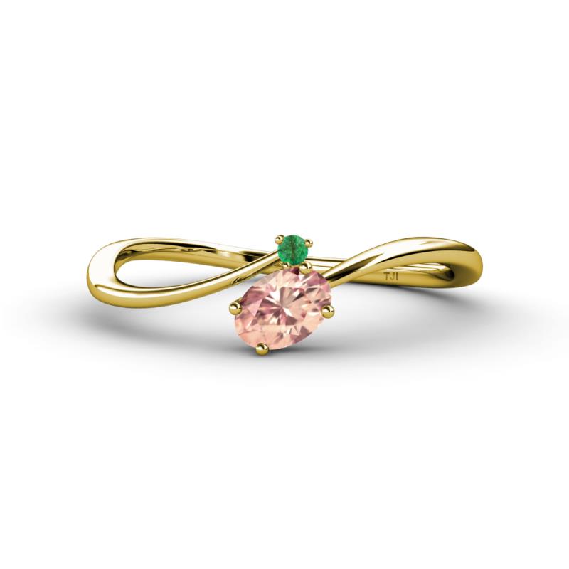 Lucie Bold Oval Cut Morganite and Round Emerald 2 Stone Promise Ring 