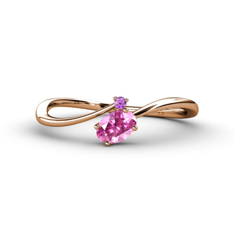 Lucie Bold Oval Cut Pink Sapphire and Round Amethyst 2 Stone Promise Ring 