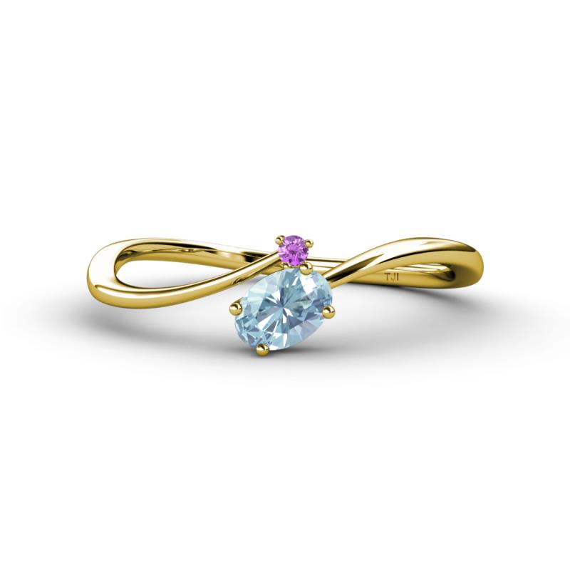 Lucie Bold Oval Cut Aquamarine and Round Amethyst 2 Stone Promise Ring 
