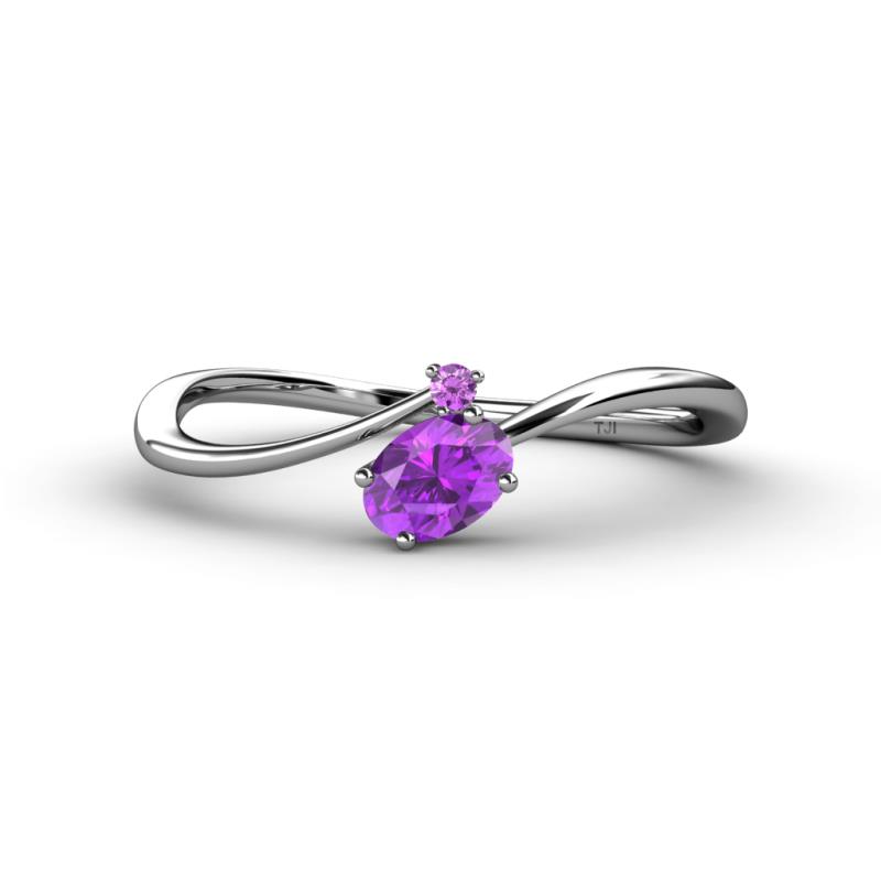 Lucie Bold Oval Cut and Round Amethyst 2 Stone Promise Ring 