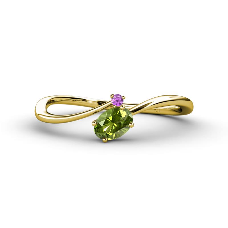 Lucie Bold Oval Cut Peridot and Round Amethyst 2 Stone Promise Ring 