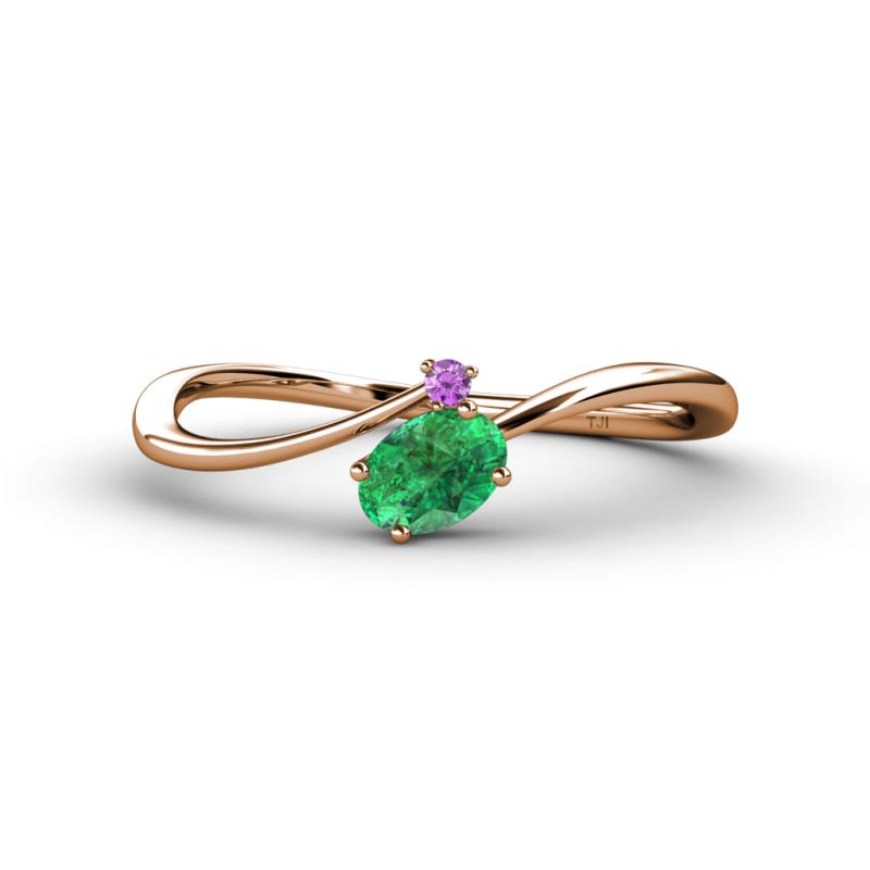 Lucie Bold Oval Cut Emerald and Round Amethyst 2 Stone Promise Ring 