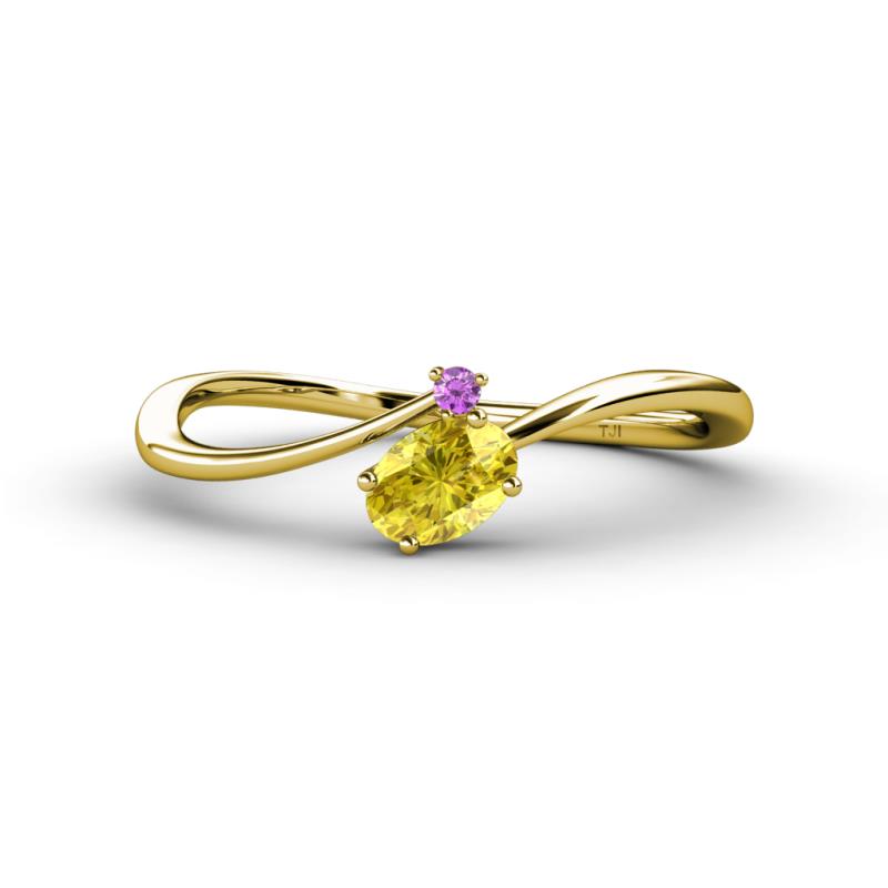 Lucie Bold Oval Cut Yellow Sapphire and Round Amethyst 2 Stone Promise Ring 