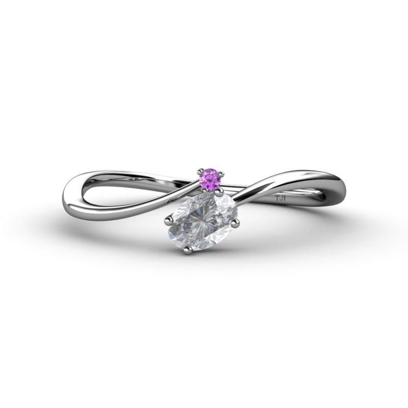 Lucie Bold Oval Cut White Sapphire and Round Amethyst 2 Stone Promise Ring 