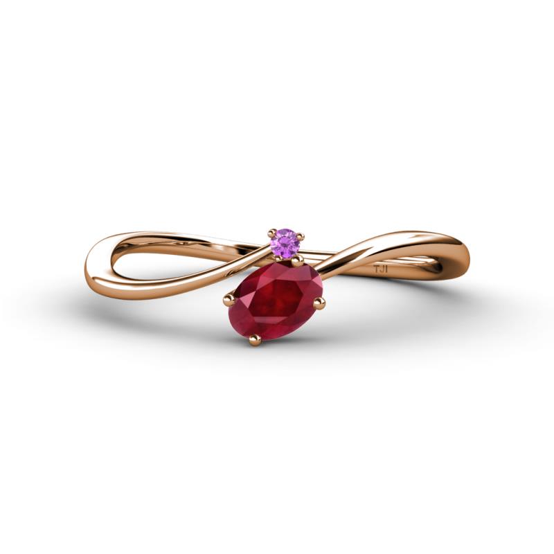 Lucie Bold Oval Cut Ruby and Round Amethyst 2 Stone Promise Ring 