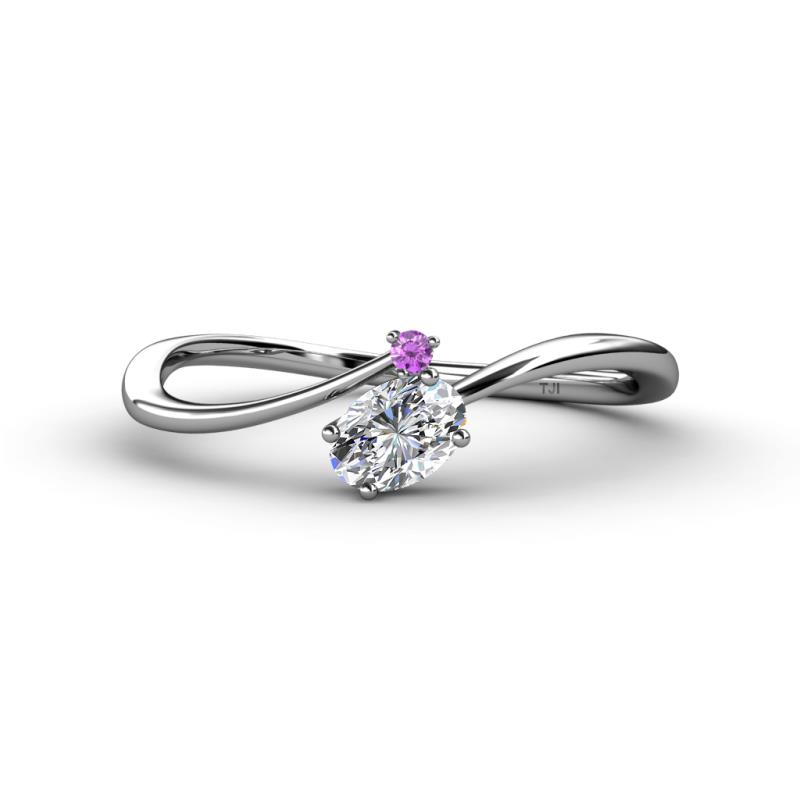 Lucie Bold Oval Cut Lab Grown Diamond and Round Amethyst 2 Stone Promise Ring 