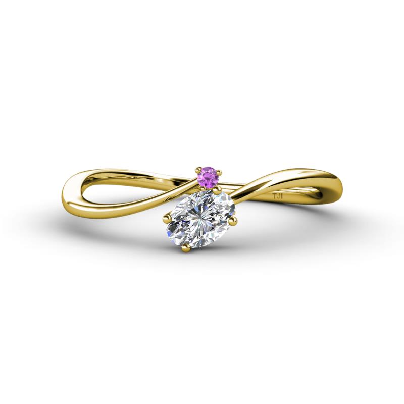 Lucie Bold Oval Cut Diamond and Round Amethyst 2 Stone Promise Ring 