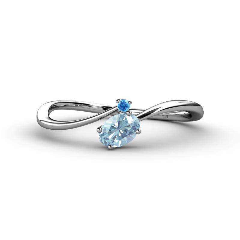 Lucie Bold Oval Cut Aquamarine and Round Blue Topaz 2 Stone Promise Ring 