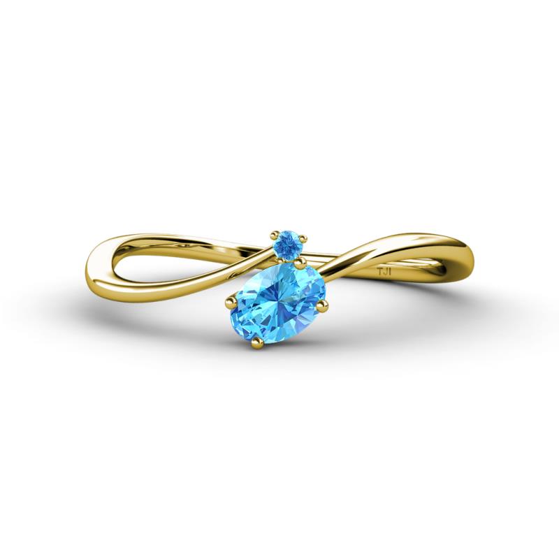 Lucie Bold Oval Cut and Round Blue Topaz 2 Stone Promise Ring 