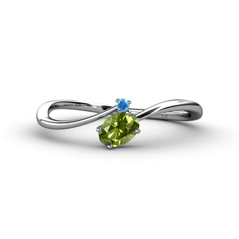 Lucie Bold Oval Cut Peridot and Round Blue Topaz 2 Stone Promise Ring 