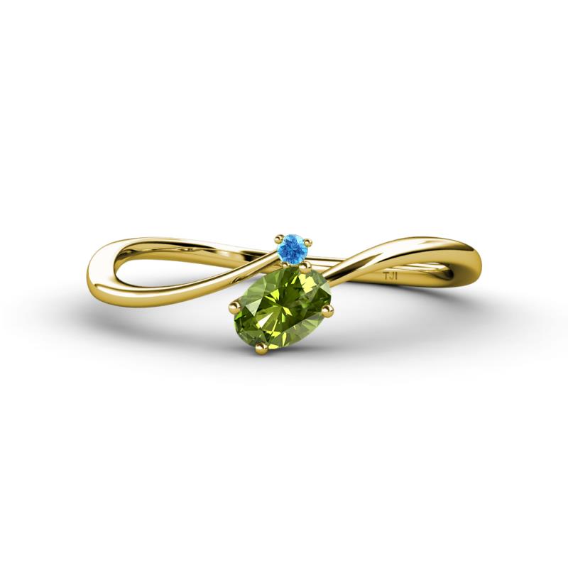 Lucie Bold Oval Cut Peridot and Round Blue Topaz 2 Stone Promise Ring 