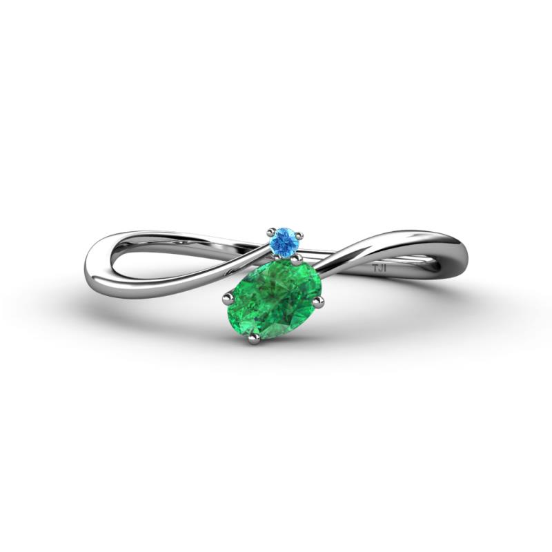 Lucie Bold Oval Cut Emerald and Round Blue Topaz 2 Stone Promise Ring 