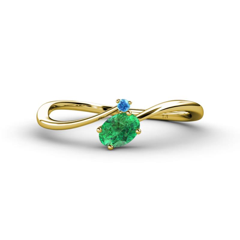 Lucie Bold Oval Cut Emerald and Round Blue Topaz 2 Stone Promise Ring 