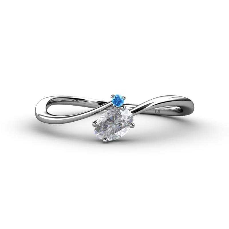 Lucie Bold Oval Cut White Sapphire and Round Blue Topaz 2 Stone Promise Ring 