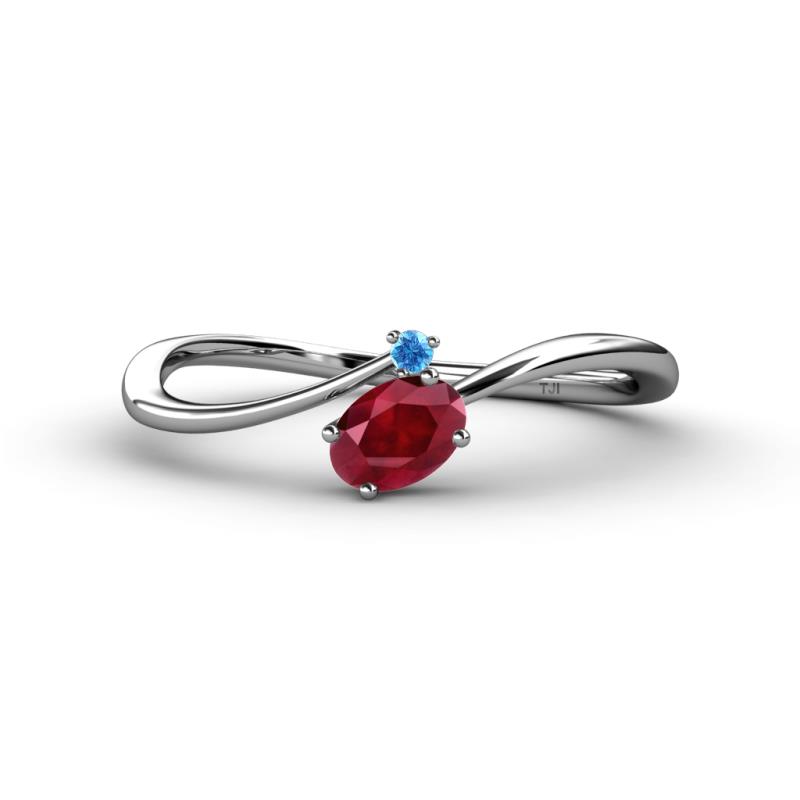 Lucie Bold Oval Cut Ruby and Round Blue Topaz 2 Stone Promise Ring 