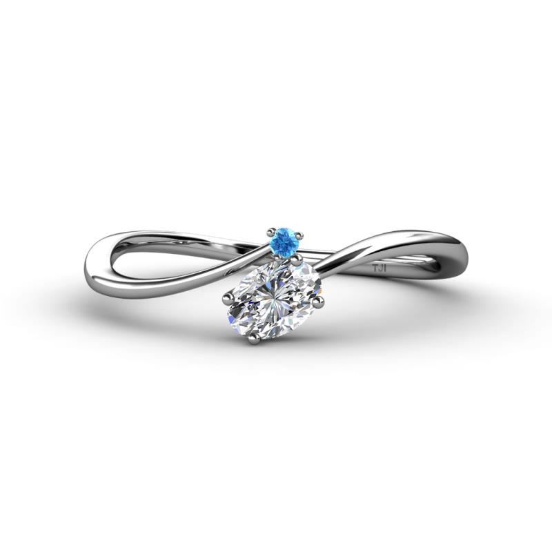 Lucie Bold Oval Cut Diamond and Round Blue Topaz 2 Stone Promise Ring 