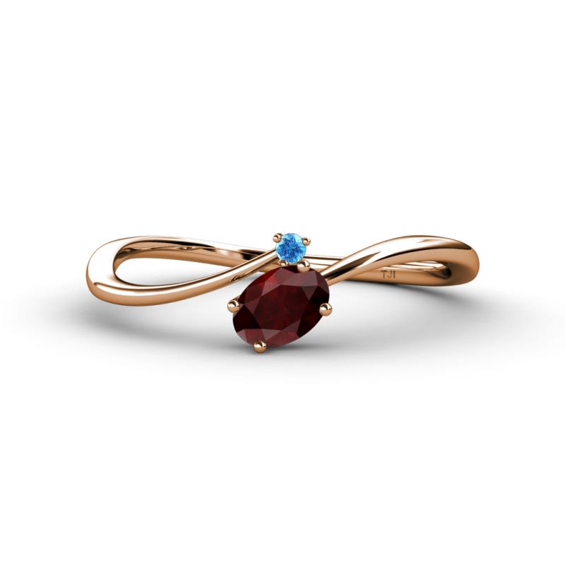 Lucie Bold Oval Cut Red Garnet and Round Blue Topaz 2 Stone Promise Ring 