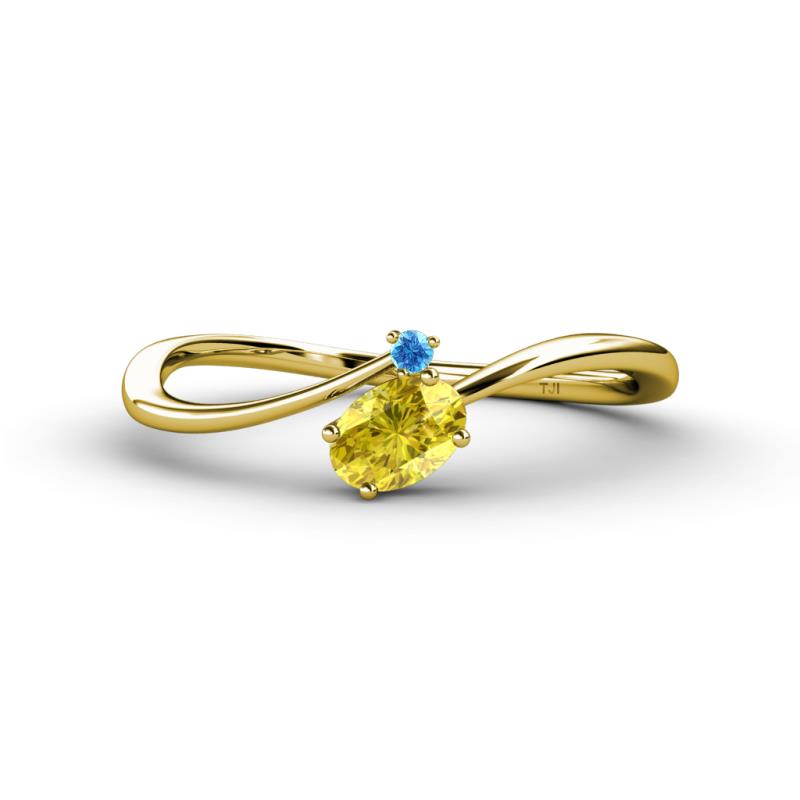 Lucie Bold Oval Cut Yellow Sapphire and Round Blue Topaz 2 Stone Promise Ring 