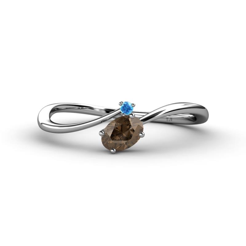 Lucie Bold Oval Cut Smoky Quartz and Round Blue Topaz 2 Stone Promise Ring 