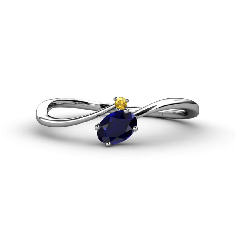 Lucie Bold Oval Cut Blue Sapphire and Round Citrine 2 Stone Promise Ring 