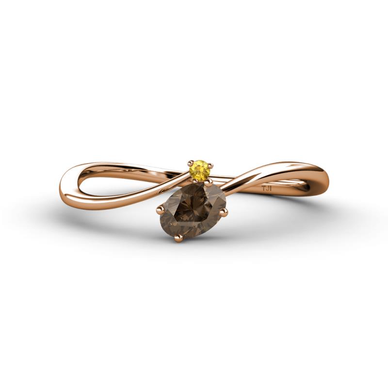 Lucie Bold Oval Cut Smoky Quartz and Round Citrine 2 Stone Promise Ring 