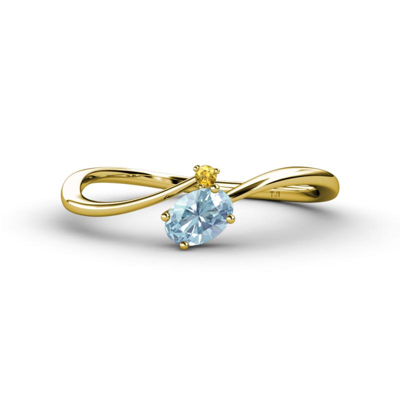 Lucie Bold Oval Cut Aquamarine and Round Citrine 2 Stone Promise Ring 